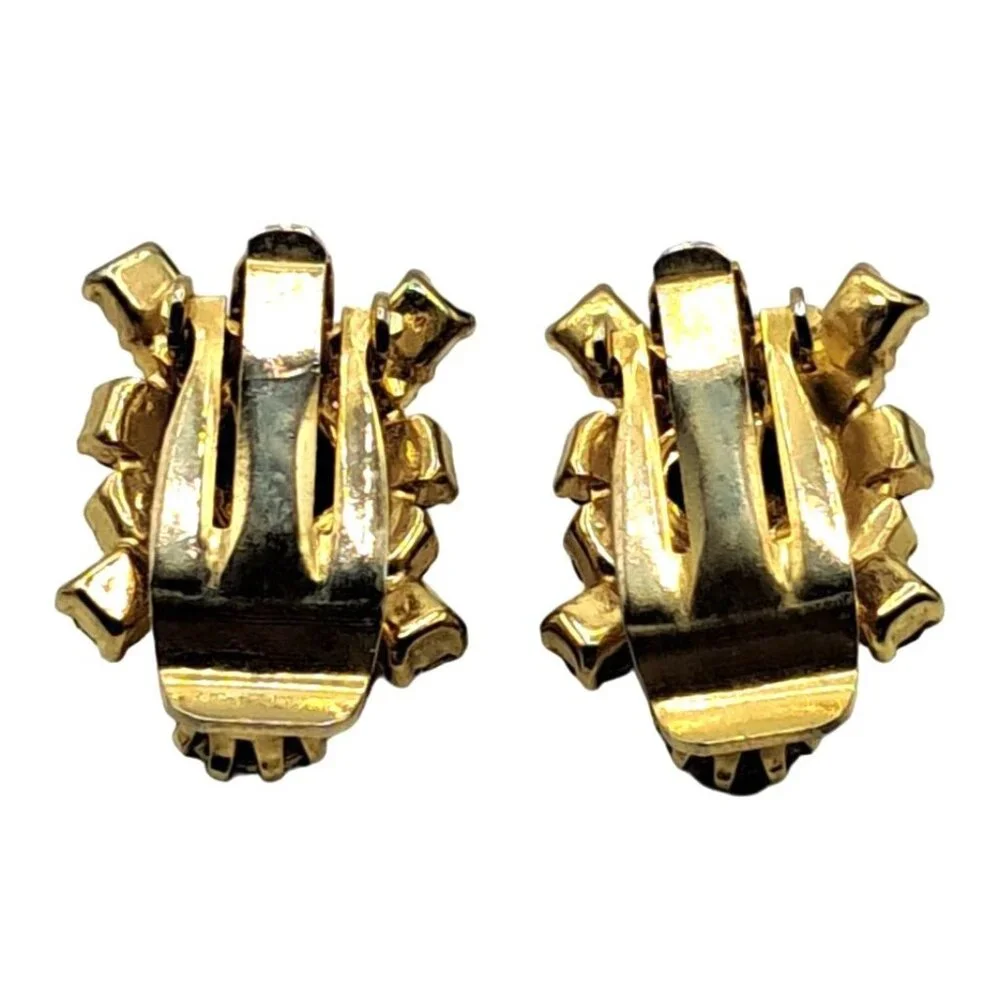 Vintage Rivoli Rhinestone Earrings Aurora Borealis Brown Clip Ons Costume Jewelr - Picture 4 of 11